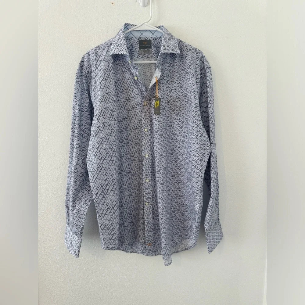Thomas Dean Abstract Print Button Up Dress Shirt Cotton Office Career NWT Large